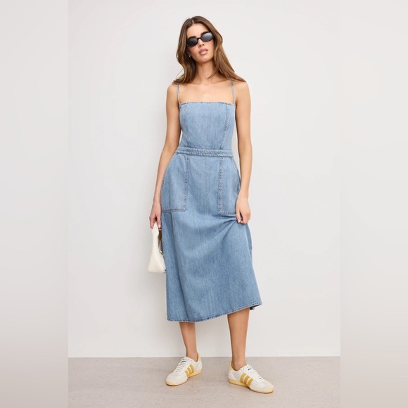good american lite linen denim midi dress Good American Lite Linen Denim Midi Dress In Indigo - 42% Off